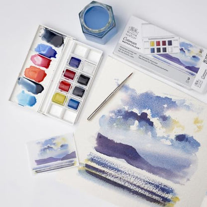 Winsor & Newton Cotman Watercolor Paint Set, 8 Half Pan, Sky Colors w/ Brush - style: 8 Half Pan Sky Colors