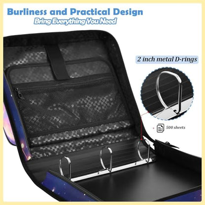 Melting Moon 2inch 3 Ring Zipper Binder Multi-Pocket Storage Holds 14 Inch Laptop for Students and Office Use - color: Melting Moon