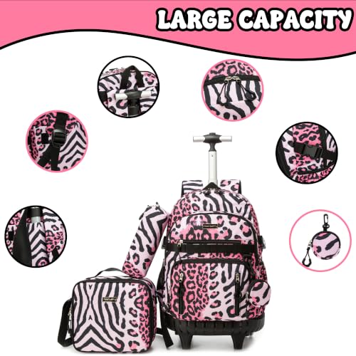 Meetbelify Rolling Backpack for Girls Boys Backpacks with Wheels Kids Carry on Luggage for Girls Boys - color: Pink Black