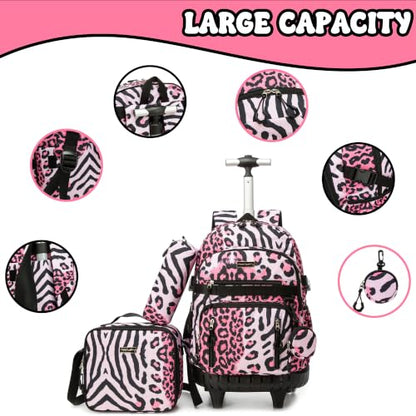 Meetbelify Rolling Backpack for Girls Boys Backpacks with Wheels Kids Carry on Luggage for Girls Boys - color: Pink Black