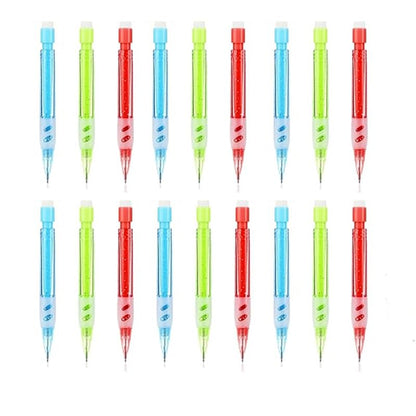 18 Pcs 0.7mm Mini Mechanical Pencils with Erasers - 3 Color Set (Red, Green, Blue) for Drafting, Sketching & Office Supplies