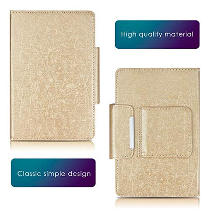 DETUOSI Universal 8.0 inch Android Tablet Case with Keyboard, Removable Wireless Bluetooth Keyboard + PU Leather Folio Book Cover + Stand, Travel Portable Sleeve for iOS/Android/Windows System Tablet - color: Gold Case + White Keyboard