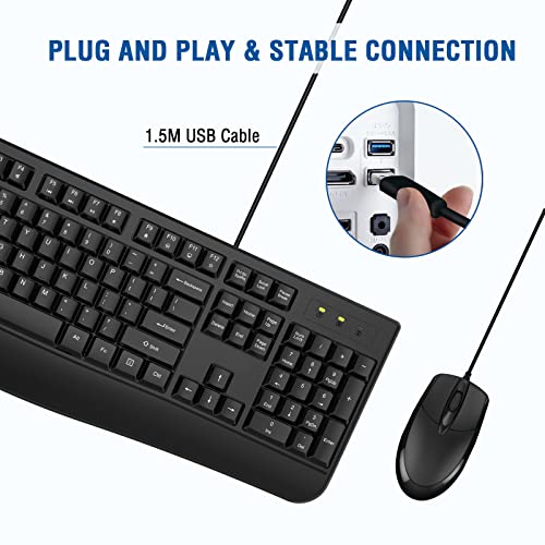 Wired Keyboard and Mouse Combo, EDJO Full-Sized Ergonomic Computer Keyboard with Palm Rest and Optical Wired Mouse for Windows, Mac OS Desktop/Laptop/PC (2 Pack) - color: Black-2