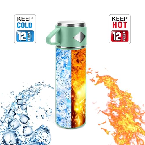 Stainless Steel Thermo 700ml/23.7oz Vacuum Insulated Bottle with Cup for Coffee Hot drink and Cold drink water flask.(Green,Single) - color: Green (Single), size: 23.7 Ounces
