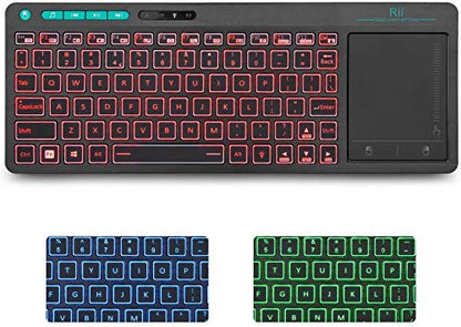 Rii K18 Plus Wireless 3-LED Color Backlit Multimedia Keyboard with Multi-Touch Big Size Trackpad,Rechargable Keyboard for Android TV Box,PC,Smart TV,Xbox,Raspberry Pi, HTPC IPTV,Windows, MacOS - style: 2.4G Version