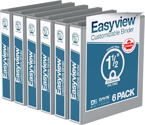 Easyview Premium 3-Ring Binders with Clear-View Covers and Round Rings, Binders for School or Office, 1.5 Inch, Pack of 6, Gray - color: Gray, size: 1.5 Inch, style: Pack of 6