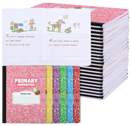 BESARME 24 Pack Primary Composition Notebook Bulk, K-2 Writing Journal Notebooks for Drawing and Story Practice, 9-3/4" x 7-1/2" Half Blank Books School Supplies for Classrooms