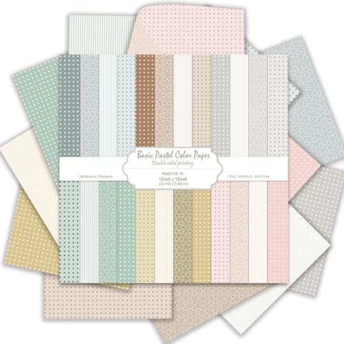 Scrapbook Paper 12x12 160gsm Double-Sided Patterned Decorative Papers for Scrapbooking, Junk Journaling, and Card Making, Ideal Scrapbook Supplies and Paper Craft Supplies 24 Sheets (Pastel Color) - color: Pastel Color