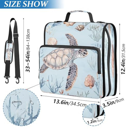 3 Ring Zipper Binder Watercolor Sea Turtle Binder Organizer Portfolio with File and Shoulder Strap & Handle Large Capacity File Folder - color: Sea Turtle