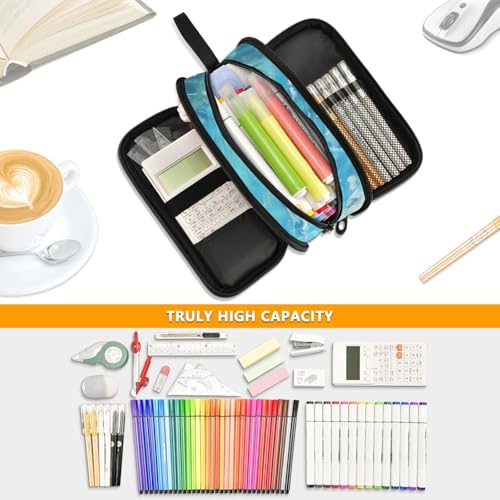 ALAZA Shark Ocean Large Pencil Case, Pen Pouch Pencil Bag with 3 Compartments Pen Holder Organizer Stationery Bag - color: A07