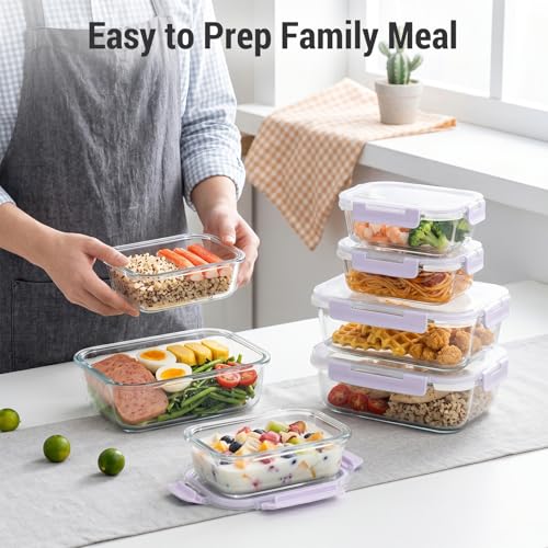 Dealusy 10 Sets (20-Piece) 36 oz & 12 oz Glass Food Storage Containers with lids, Airtight Leak-proof Glass Meal Prep Containers with Lids, Microwave Oven Freezer Dishwasher Safe, Purple - color: Purple