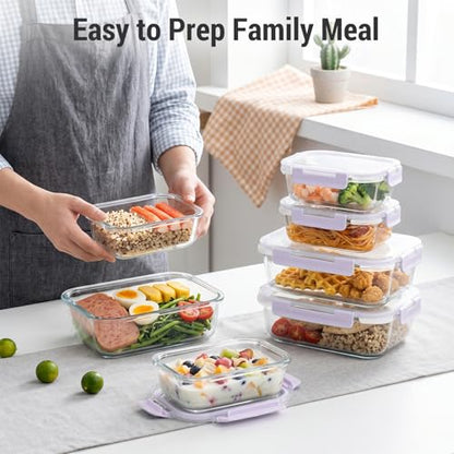 Dealusy 10 Sets (20-Piece) 36 oz & 12 oz Glass Food Storage Containers with lids, Airtight Leak-proof Glass Meal Prep Containers with Lids, Microwave Oven Freezer Dishwasher Safe, Purple - color: Purple