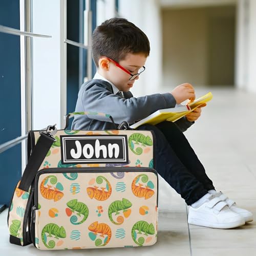 Chameleon Khaki Print Custom Zipper Binder Bag 3 Ring with Shoulder Strap & Handle Personalized Binder Bag Expandable File Folder for School - color: Multi-chameleon Khaki