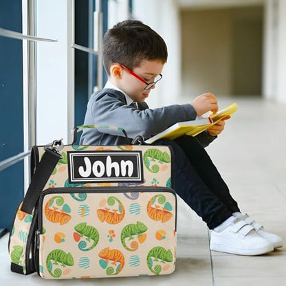Chameleon Khaki Print Custom Zipper Binder Bag 3 Ring with Shoulder Strap & Handle Personalized Binder Bag Expandable File Folder for School - color: Multi-chameleon Khaki