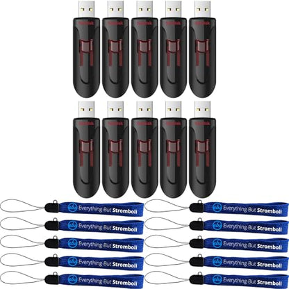 SanDisk 16GB (10 Pack) Glide Flash Drive USB 3.0 Pen Drive for Computers | Up to 100MB/s Read Speed, Retractable Memory Stick, SDCZ600-016G-B35 - Bundle with (10) Everything But Stromboli Lanyards