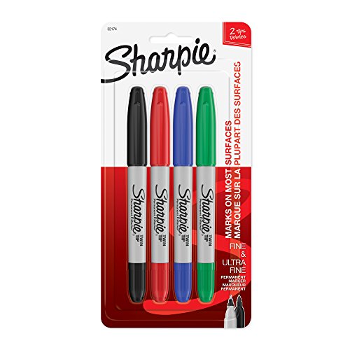 Sharpie 32174PP Twin Tip Permanent Markers Fine and Ultra Fine Assorted Colors 4 Count - size: 4 Count (Pack of 1)
