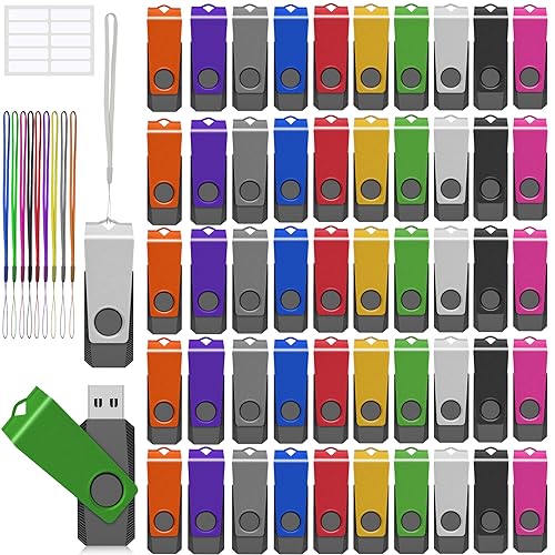 50 Pack 4GB USB Flash Drive Bulk AGECASH USB 2.0 Thumb Drive Pack | FAT32 Flash Drive Bulk Jump Drive Multipack USB Memory Stick for Data Backup with Lanyard & Labels (4GB 50Pack, Color) - color: 50PACK-Color, size: 4GB