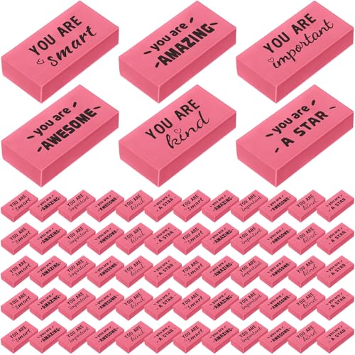 Resurhang 180 Pcs Erasers Bulk for Kids Inspirational Pencil Erasers Bulk for Drawing Motivational Big Eraser School Supplies for Classrooms Back to School Office (Motivational,Pink) - color: Pink, size: Motivational