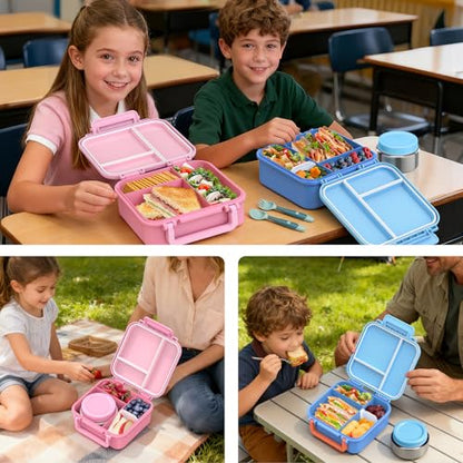 Kids Lunch Box Set with Bento Box, 9oz Stainless Steel Thermo & Insulated Lunch Bag – Hot & Cold Leakproof Lunch Container with Utensils for School & Travel, Blue Set - color: Blue