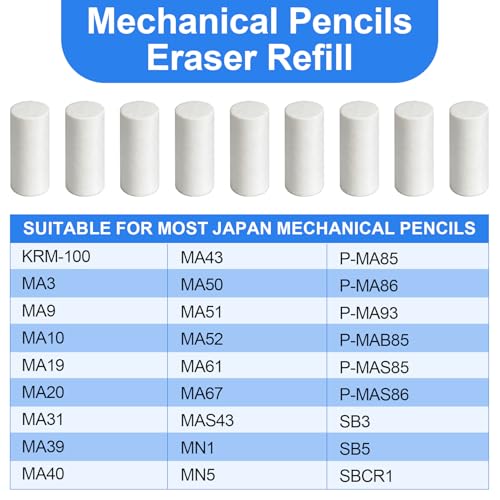50 PCS Mechanical Pencil Eraser Refills, 4.5 * 12mm Traceless Refill Erasers for Mechanical Pencils, White Universal Erasers Replacement for Propelling Pencils Office Notebook
