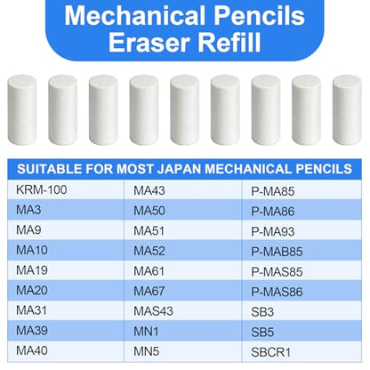 50 PCS Mechanical Pencil Eraser Refills, 4.5 * 12mm Traceless Refill Erasers for Mechanical Pencils, White Universal Erasers Replacement for Propelling Pencils Office Notebook
