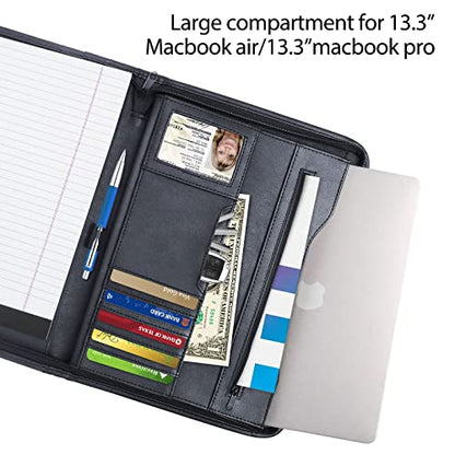 Zippered Padfolio Portfolio Binder, Leather Business Portfolio, & 8.5 x 11 Legal Pad, Office Supplies Organizer, Black Zippered Pocket, Planners, Resume, Briefcase for Travel and Interview - size: Black-13.5x10x1 inch