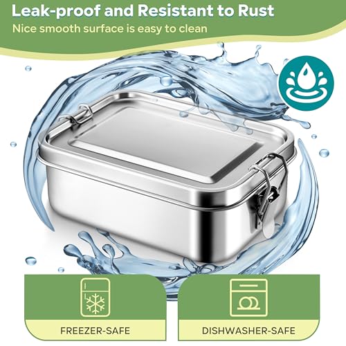 HaWare Stainless Steel Bento Box, 29oz (850ML) Lunch Box Container with Lids and 2 Removable Dividers, Metal Lunch Containers with Locking Clips, Leak-Proof Food Storage Containers for Work School - size: 29 oz
