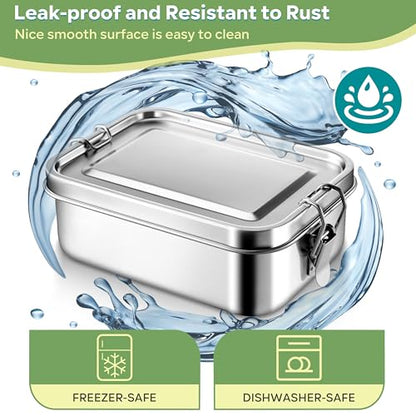 HaWare Stainless Steel Bento Box, 29oz (850ML) Lunch Box Container with Lids and 2 Removable Dividers, Metal Lunch Containers with Locking Clips, Leak-Proof Food Storage Containers for Work School - size: 29 oz