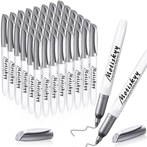Motiskyy 48 Pcs Metallic Permanent Markers Bulk Metallic Marker Pens Medium Tip Quick Dry Paint Pen for DIY Crafts Artist Illustration Gift Card Making(Silver) - color: Silver