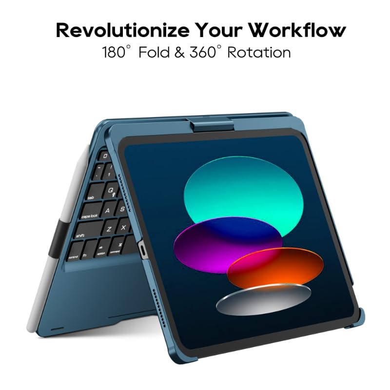 edaiser Swivel Keyboard Case for iPad 11th (A16) & 10th Generation, Blue | 360 Degree Rotatable Protective Cover | Pencil Holder | Multi-Touch Trackpad | RGB Backlit | Flexible Adjustable View Angle - color: Navy Blue, size: iPad 10th/11th (a16)