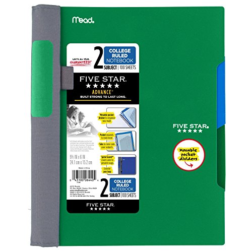 Five Star Advance Spiral Notebooks, 2 Subject, College Ruled Paper, 100 Sheets, 9-1/2" x 6", Blue, Green, Teal, 3 Pack (38640) - color: 14 Storm, size: Pack of 3