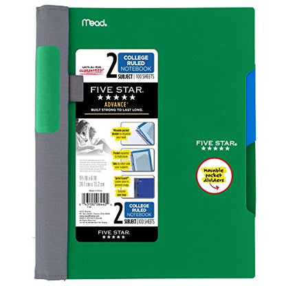 Five Star Advance Spiral Notebooks, 2 Subject, College Ruled Paper, 100 Sheets, 9-1/2" x 6", Blue, Green, Teal, 3 Pack (38640) - color: 14 Storm, size: Pack of 3