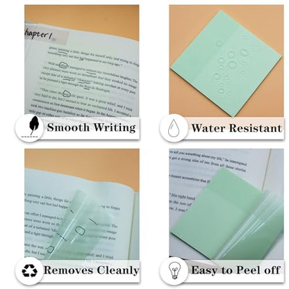 YOUDEFUL Translucent Sticky Notes, 3"x3" Cute Clear Transparent Page Flags Book Markers Stickers, Planner Accessories Sticky Notes, Bible Journaling Study Office School Supplies - size: Square Green