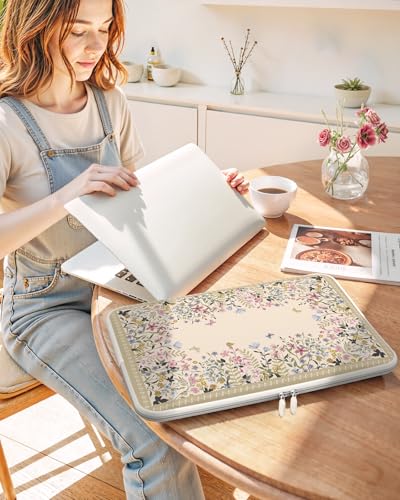 iCasso Laptop Carrying Case 13 inch,Stylish Computer Sleeve for Women Girl,13-13.6 inch Laptop Sleeves Compatible with MacBook Neo/Air/Pro 13-14 Sleeve, HP Dell ASUS Lenovo Chromebook Notebook,Flowers - color: Beige, size: 13-14 Inch