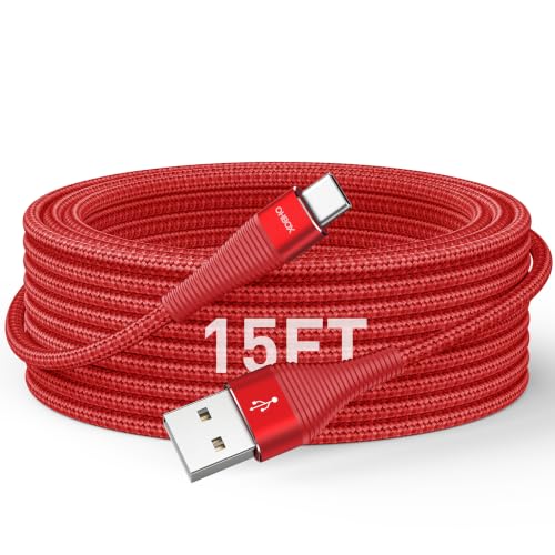 Extra Long USB C Cable 15FT, USB A to USB C Cable Fast Charging Cord Braided Type C Charger for iPhone 17 Pro Max, 16 15, iPad Pro,Air,Mini, Samsung, Pixel, Moto, Android Phones & Tablets - Red - color: Red, size: 15 FT - 1 Pack, style: USB A to USB C