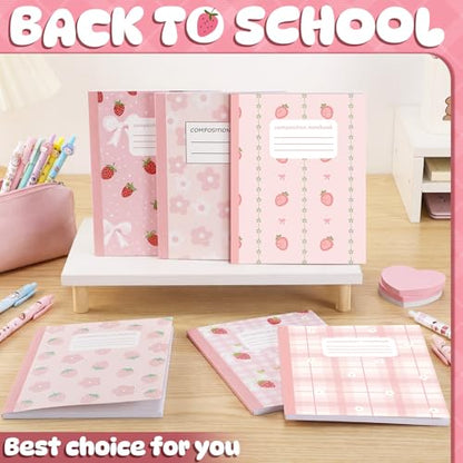 Harloon 6 Pack Composition Notebooks Wide Ruled Bulk Cute Pink Composition Notebook 110 Page 7-1/2" x 9-3/4" Kawaii Aesthetic Journal Back to School Gift for Classroom Office First Day of School - style: Kawaii