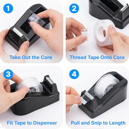 OWLKELA Lightweight Desktop Tape Dispenser, Non-Skid Base Tape with Dispenser, Ideal for Office, Home and School, 1 Pack Tape Holder with 8Pcs Transparent Tape, 0.71 Inch x 1000 Inches, Black - color: Black, size: 1 Pcs