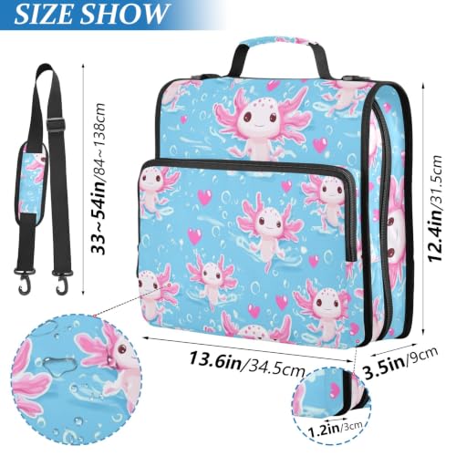 3 Ring Zipper Binder Axolotls Blue Hearts Large Capacity 500 Sheets Zip Up Binders Expanding File Folder Bag Multi Pockets School Office Binder Organizer - color: Axolotls