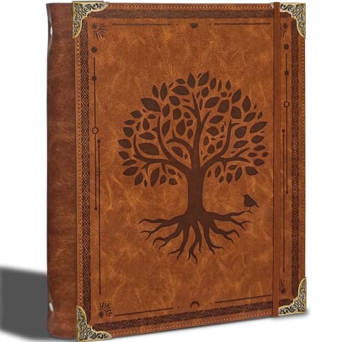 3 Ring Binder 1 Inch - Fits 8.5"x11" Letter Size Paper with Inside Pockets | Round Ring Binder Holds 200 Sheets, Vintage Notebook Cover Loose Leaf Organizer - Tree of Life, Brown - color: Tree of Life - Brown, size: 3 Rings - 8.5x11in Paper