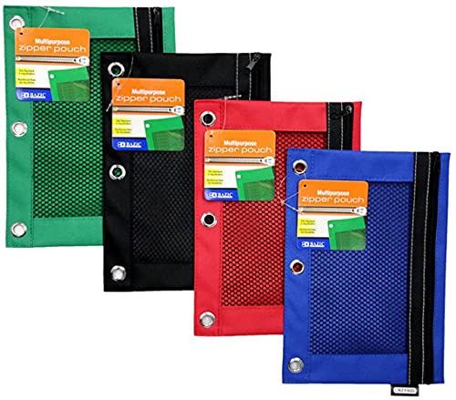 BAZIC PRODUCTS 3-Ring Pencil Pouch with Clear Mesh Window | clear mesh window and a zipper closure for pens; pencils; supplies - size: 1-Pack