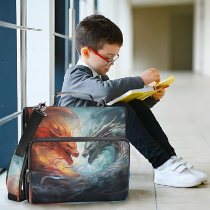 3 Ring Binder Zipper Binders Water-fire Dragons Expanding File Folder Bag with Shoulder Strap - color: Red