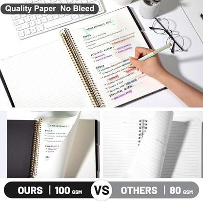 8.5 x 11 Large Spiral Notebook 3 Subject Spiral Notebook Hardcover Spiral Notebook for note taking 120 Sheets College Ruled Journal for School Office Supplies Writing Journal,Black - color: 2.black
