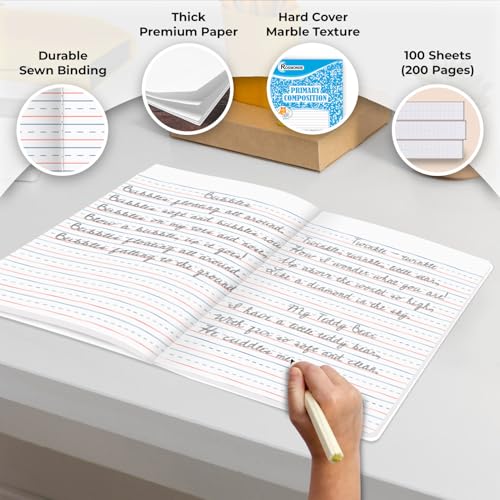 Rosmonde 1000 Pack Composition Notebooks Bulk, Primary Ruled Bulk, Assorted | Pallet of Composition Notebooks, 200 Pages (100 Sheets), 9-3/4 x 7-1/2, Bulk Notebooks for Grades K-2, 4-7 Days Transit - size: 1000 Pack | Express Pallet