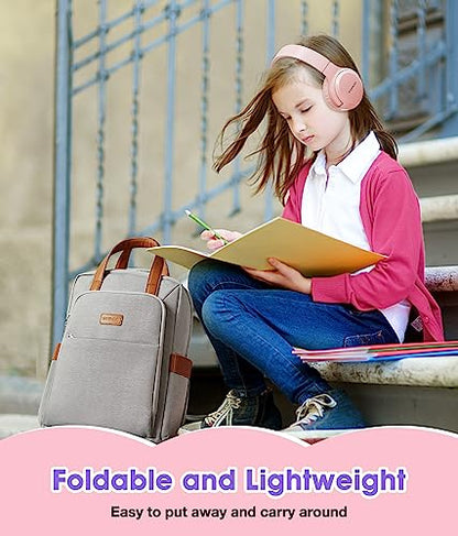 Kids Headphones Bluetooth 60H, Foldable On Ear Headphone with MIC, Volume Limiter 85dB/94dB Wireless & Wired Headphones, Over-Ear Headphone for Kid Adult School Online Class Travel, Pink