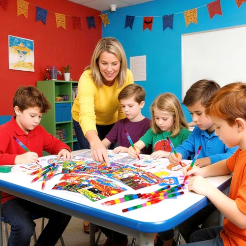 BenLouis 24 Hero Mini Coloring Books Kids with 24 Stacking Crayons Hero Party Favors Activity Books Bulk for Kids Hero Goodie Bag Gift Stuffer Classroom Reward - style: Hero