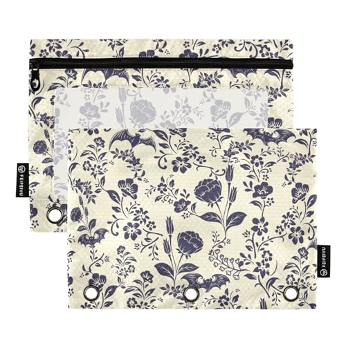 Goth Bat Pencil Pouches for 3 Ring Binder2 Pack | Ring Binder Pencil Case With Zipper Reinforced GrommetsPencil Bags for Office Organizers - color: Goth Bat
