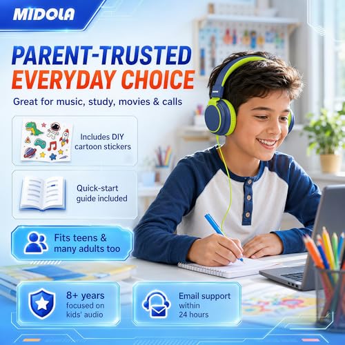 MIDOLA Kids Headphones for School Learning,Volume Limited 85/94dB, Foldable Lightweight Over-Ear Wired Headphones for Kids Toddler Girls Boys 3.5mm for Pad,Headsets with Built-in Mic DeepBlueSky - color: DeepBlueSky