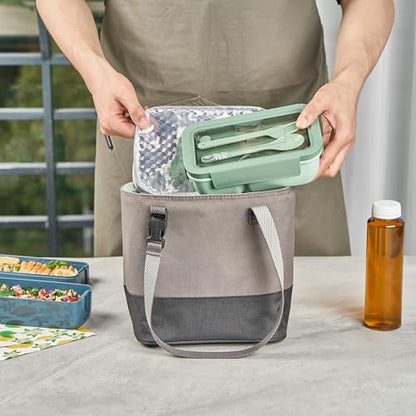 Restaurantware-Bento Tek 28.7 Ounce Bento Box, 1 Reusable Lunch Container - With Fork And Spoon, Does Not Contain BPA, Green Plastic Reusable Lunch Box, Microwavable, Dishwashable - size: 1 Count, style: 29 oz - Green