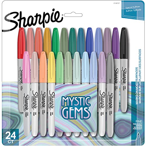 Sharpie Permanent Markers Fine Point Featuring Mystic Gem Color Markers Assorted 24 Count - size: Fine Tip, style: Mystic Gems