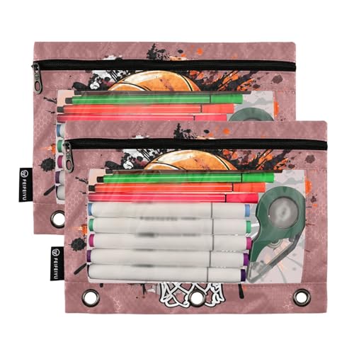 ALAZA Pencil Pouch for 3 Ring Binder, Splash Basketball Basket Hoop Binder Pencil Pouches with Clear Window Zipper Pencil Case Cosmetic Bags for Office College Supplies, 2PCS